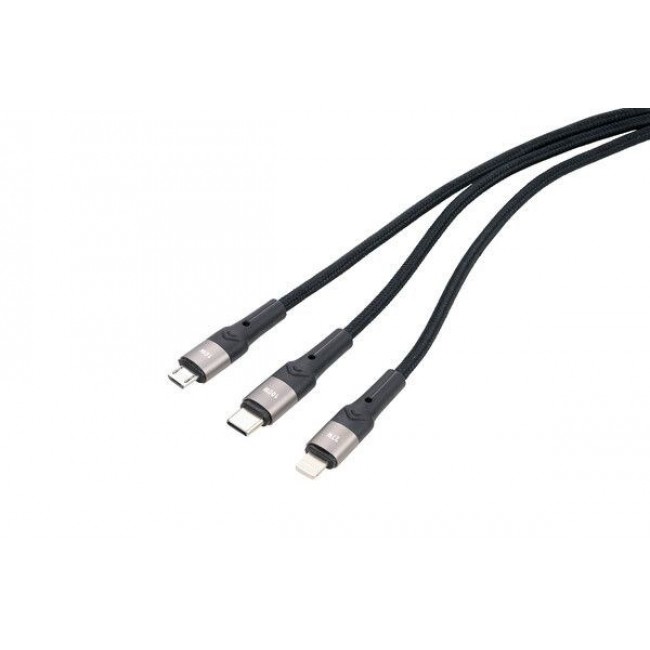 TROIKA DREIZACK PRO USB cable 1.2 m USB C USB C/Micro USB-A/Lightning 100 W Black, Grey