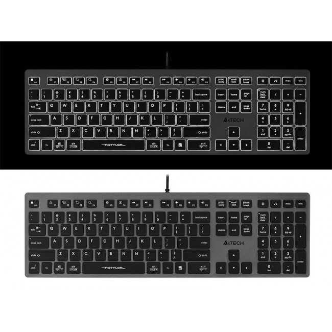 A4Tech FSTYLER FX60H (White Backlit) keyboard USB QWERTY Black, Grey