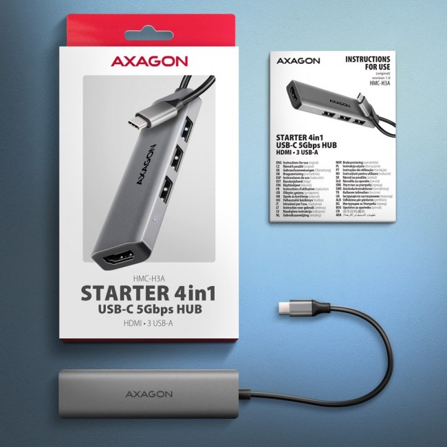 Axagon HMC-H3A USB-C 5Gbps STARTER 4in1 hub Axagon HMC-H3A USB-C 5Gbps STARTER 4in1 hub