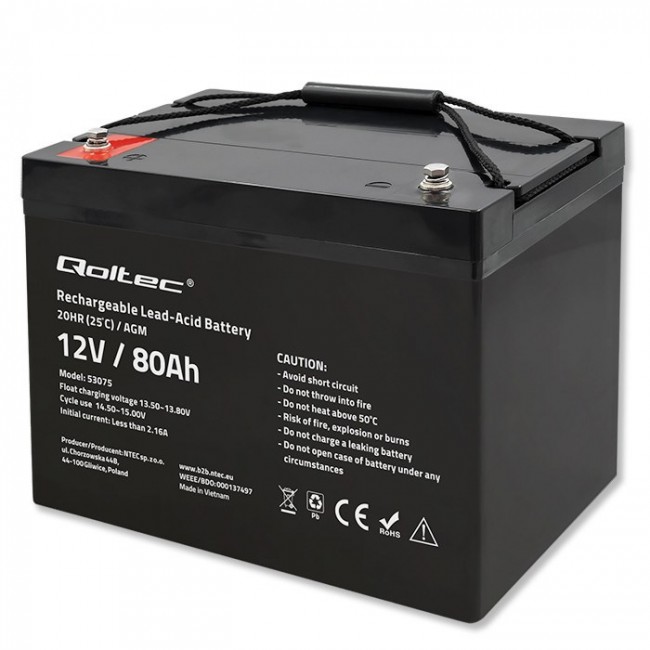 Qoltec 53075 AGM battery | 12V | 80Ah | 23.5kg