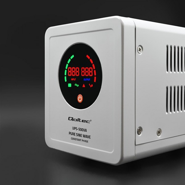 Qoltec 50716 Uninterruptible power supply Pure Sine Wave UPS | 500VA | 350W | constant phase | Grey