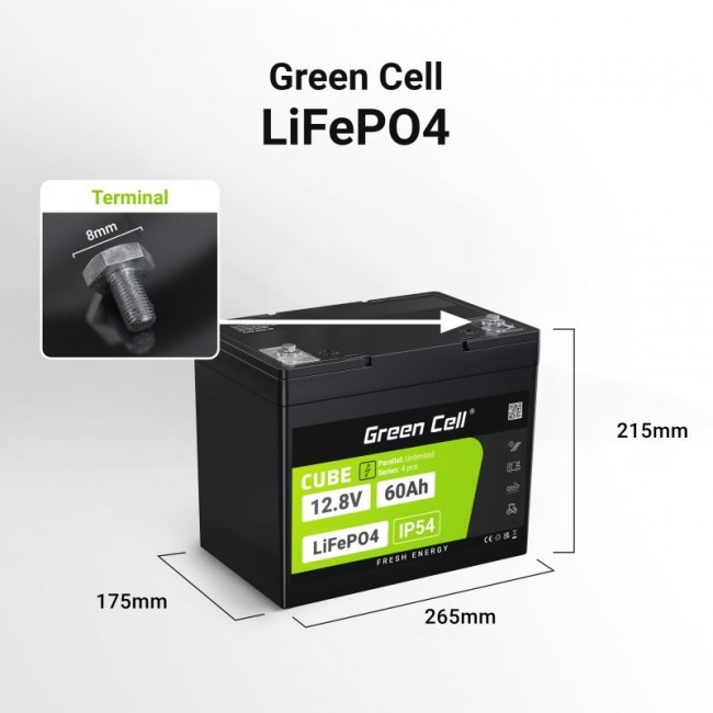 Green Cell LFPGC12V60AH UPS battery Lithium Iron Phosphate (LiFePO4) 12.8 V 60 Ah Green Cell LFPGC12V60AH UPS battery Lithium Iron Phosphate (LiFePO4) 12.8 V 60 Ah