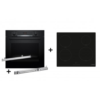 Zestaw piekarnik BOSCH HBA514BB3 + prowadnice teleskopowe BOSCH HEZ538000 + p yta indukcyjna BOSCH PUE611BB5E