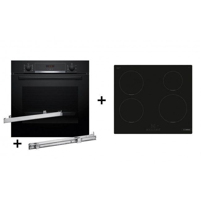 Zestaw piekarnik BOSCH HBA514BB3 + prowadnice teleskopowe BOSCH HEZ538000 + p yta indukcyjna BOSCH PUE611BB5E