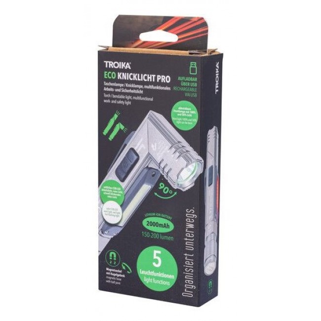 TROIKA ECO KNICKLICHT PRO Grey Magnetic mount flashlight COB LED