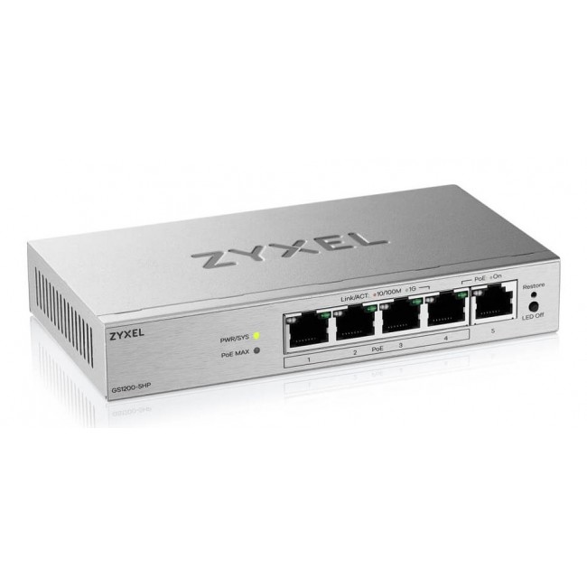 Zyxel GS1200-5HPV3 Managed L2 Gigabit Ethernet (10/100/1000) Power over Ethernet (PoE) Desktop Grey