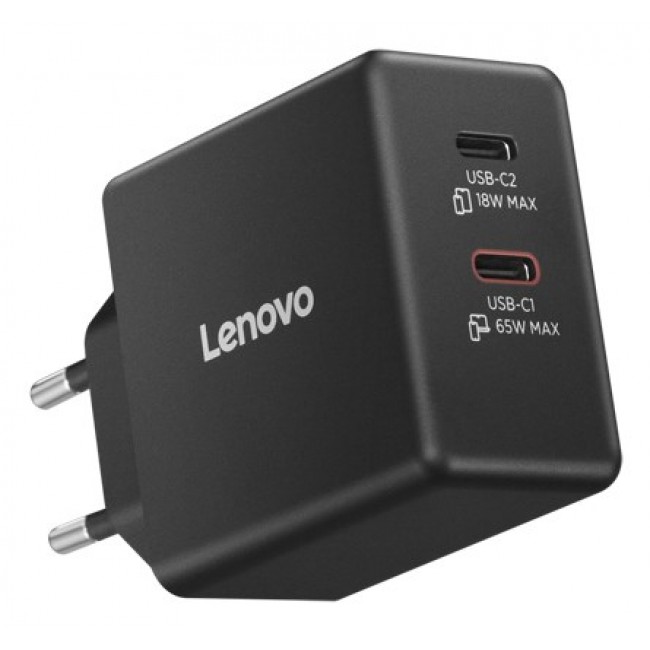Lenovo Dual USB-C 65W GaN Charger Universal Black AC Indoor