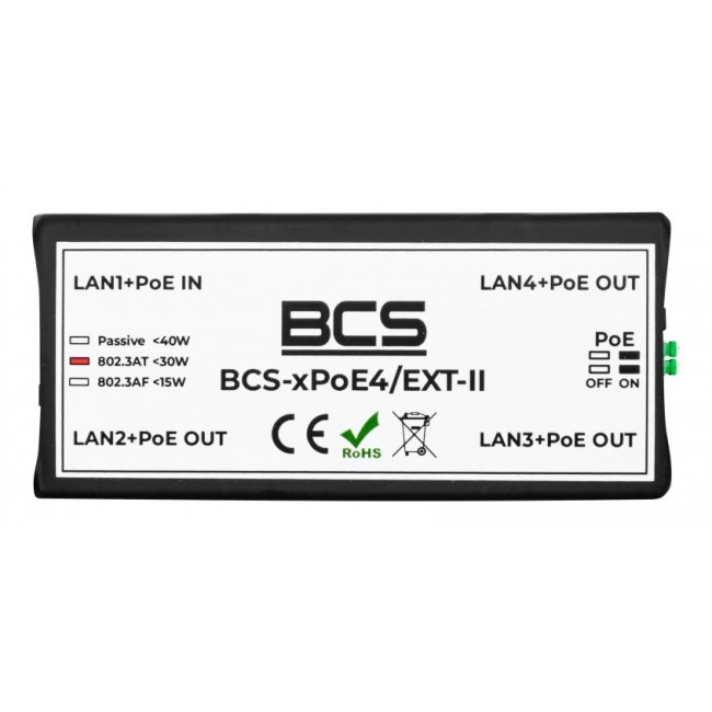 BCS BCS-xPoE4/EXT-II Network repeater Black 100 Mbit/s
