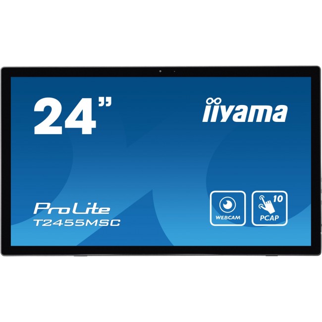 iiyama 24 multi-touch monitor with edge-to-edge glass, anti fingerprint coating , integrated webcam and a flexible stand