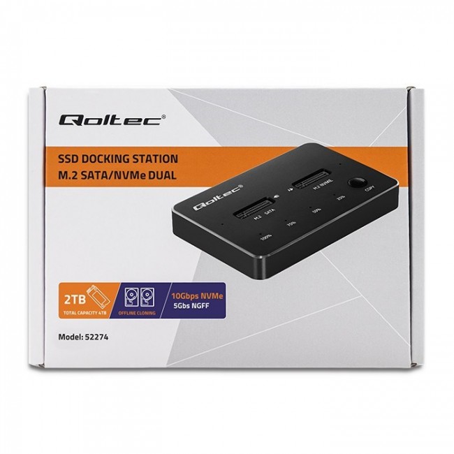 Qoltec M.2 SSD Docking Station | NVMe| SATA | USB-C | DUAL 2 x 2TB