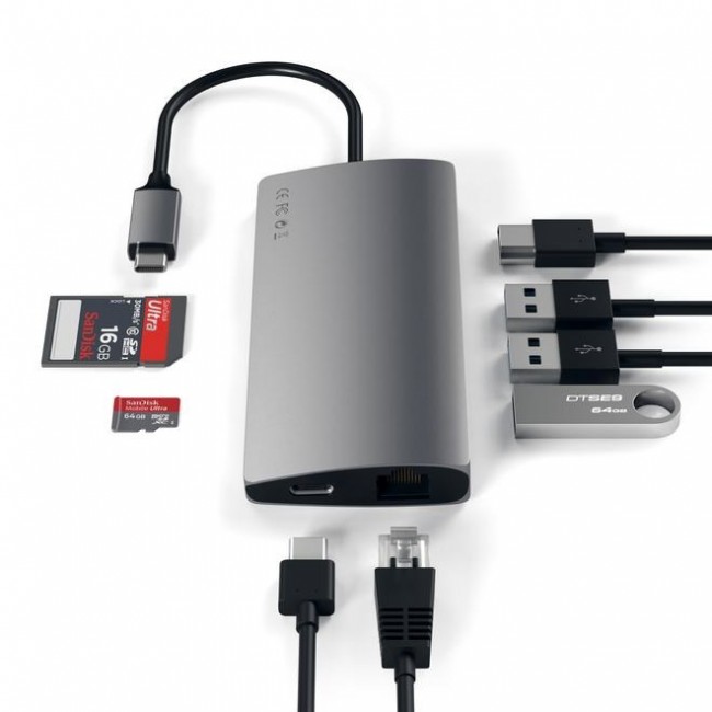 Satechi Multi-Port Adapter V2 Dock st. USB 3.2 Gen 1 (3.1 Gen 1) Type-C Grey Satechi Multi-Port Adapter V2 Dock st. USB 3.2 Gen 1 (3.1 Gen 1) Type-C Grey