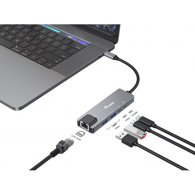 Equip 5 in 1 Multifunctional Adapter, 2.5GbE, USB-A x 2, USB-C x 1, USB-C , 100W USB PD Equip 5 in 1 Multifunctional Adapter, 2.5GbE, USB-A x 2, USB-C x 1, USB-C , 100W USB PD