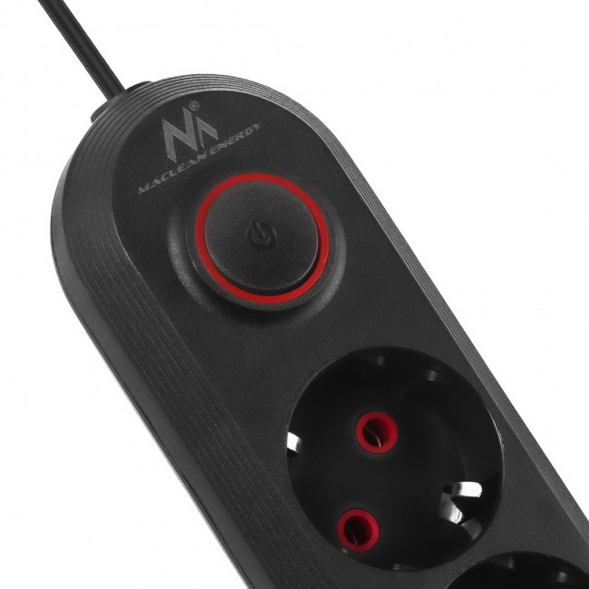 Maclean power strip, 5 socket extension cable + 3xUSB, 110-240V AC 50/60Hz, 2.1A max 2500W, 1.5m, black, MCE395 B