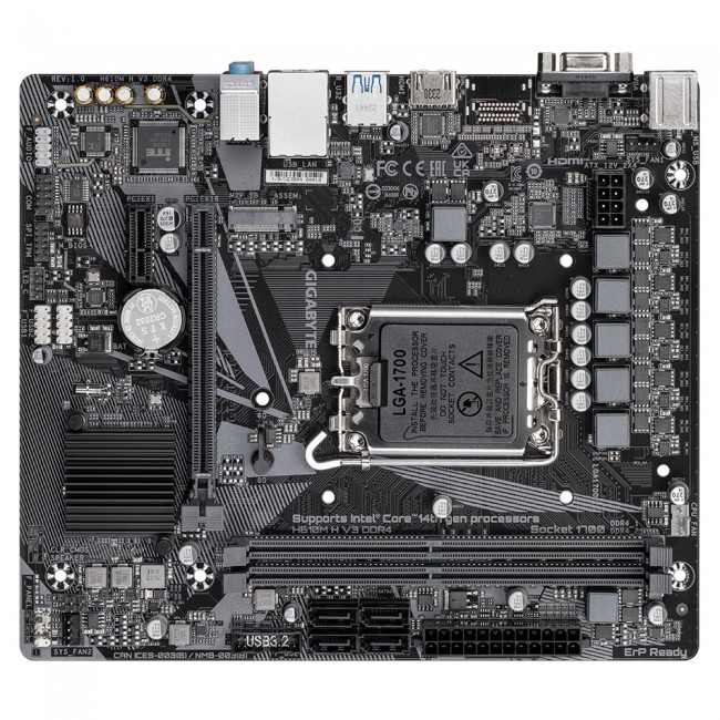 Gigabyte H610M H V3 DDR4 Motherboard - Supports Intel Core 14th CPUs, 4+1+1 Hybrid Phases Digital VRM, up to 3200MHz DDR4, 1xPCIe 3.0 M.2, GbE LAN, USB 3.2 Gen 1 Gigabyte H610M H V3 DDR4 Motherboard - Supports Intel Core 14th CPUs, 4+1+1 Hybrid Phases Digital VRM, up to 3200MHz DDR4, 1xPCIe 3.0 M.2, GbE LAN, USB 3.2 Gen 1
