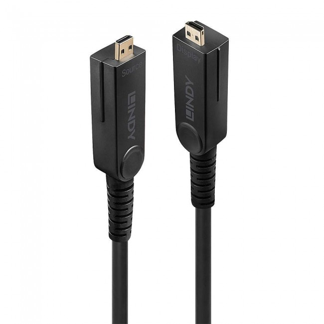 Lindy 10m Fibre Optic Hybrid Micro-HDMI 18G Cable with Detachable HDMI and DVI Connectors