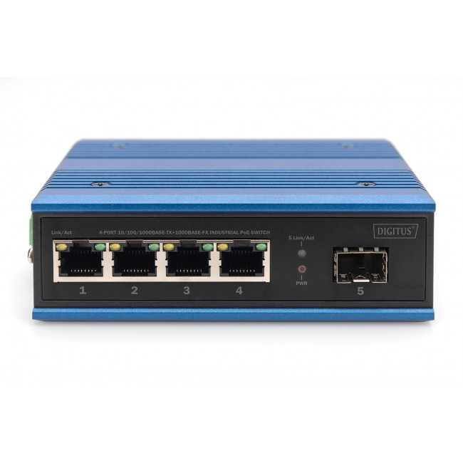 Digitus 4 port Gigabit Ethernet network PoE switch, industrial, unmanaged, 1 SFP uplink