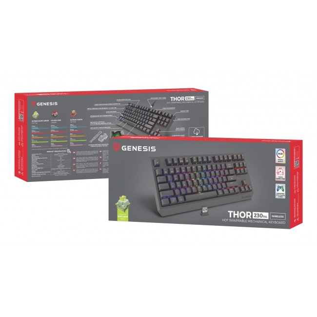 GENESIS Thor 230 TKL keyboard Gaming USB + RF Wireless + Bluetooth QWERTY US English Black