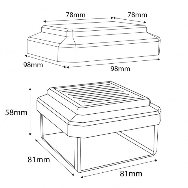 GreenBlue Solar LED Post Light, 80x80mm, Envelope-Shaped Canopy, 3200K, GB127 WW