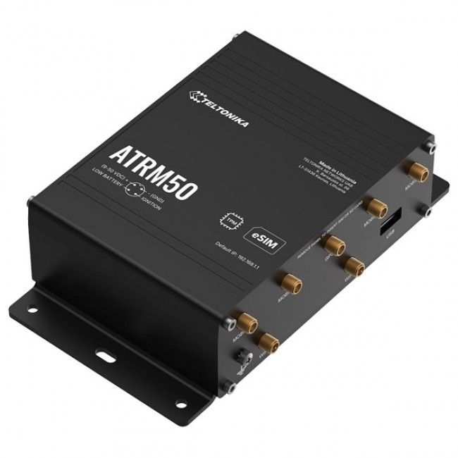 Teltonika ATRM50 5G Router for Transportation, Ultra-High Cellular Speeds, M12 CONNECTORS, DUAL SIM & eSIM, EN 45545-2 and EN 50155, PSU not included wireless router Gigabit Ethernet Dual-band (2.4 GHz / 5 GHz) Black