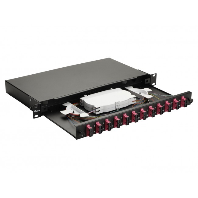 Equip 12-Port Fiber Optic Splice Box, SC Duplex, OM4, 1U, Equipped, Black