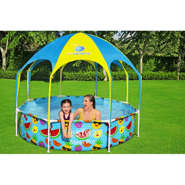 Bestway Steel Pro 2.44m x 51cm Splash-in-shade Play Pool, Orange/Yellow