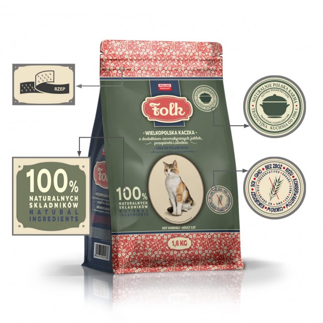 FOLK Greater Poland duck with apples, quail and herring - dry cat food - 1,6kg