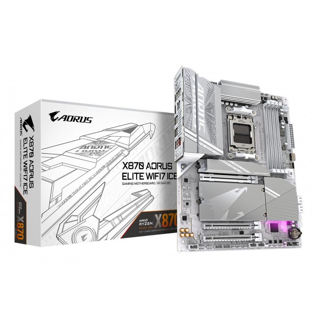 GIGABYTE X870 AORUS ELITE WIFI7 ICE Motherboard - Supports AMD Ryzen 9000 CPUs, 16+2+2 Phases Digital VRM, up to 8200MHz DDR5 (OC), 3xPCIe 5.0 + 1xPCIe 4.0, Wi-Fi 7, 2.5GbE LAN, USB 4