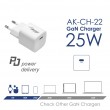 Akyga AK-CH-22 USB-Ladeger t 25 W Ausgangsstrom max. 3 A USB-C Universal, Tablet, Telephone, Smartwatch, Mobile phone White AC Fast charging Auto