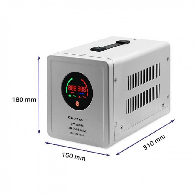 Qoltec 50718 Uninterruptible power supply Pure Sine Wave UPS | 800VA | 560W | constant phase | Grey Qoltec 50718 Uninterruptible power supply Pure Sine Wave UPS | 800VA | 560W | constant phase | Grey