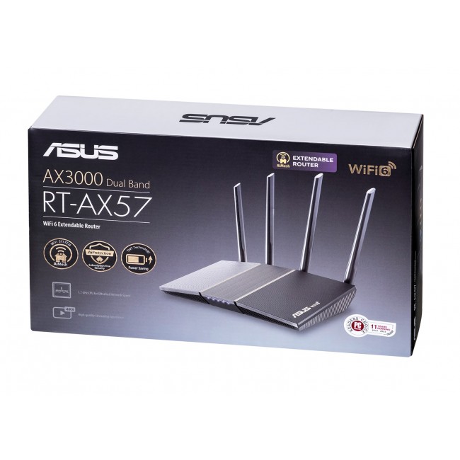 ASUS RT-AX57 wireless router Gigabit Ethernet Dual-band (2.4 GHz / 5 GHz) Black