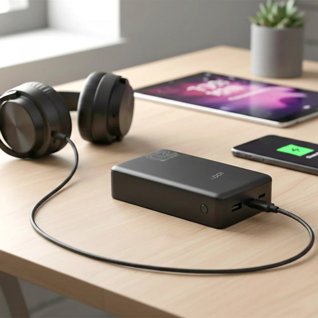 Powerbank 20 000mAh, 1x USB, 2x USB-C, 20W, QC4+, LCD screen, black