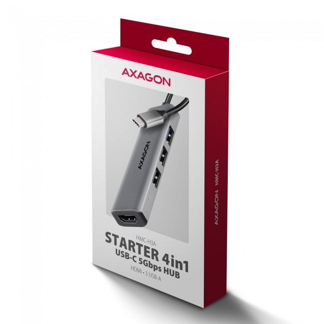 Axagon HMC-H3A USB-C 5Gbps STARTER 4in1 hub Axagon HMC-H3A USB-C 5Gbps STARTER 4in1 hub