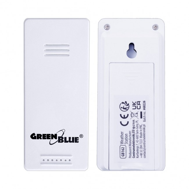 GreenBlue wireless weather station, temperature + humidity IN/OUT, clock + alarm + date, C / F selectable, range up to 60m, GB169