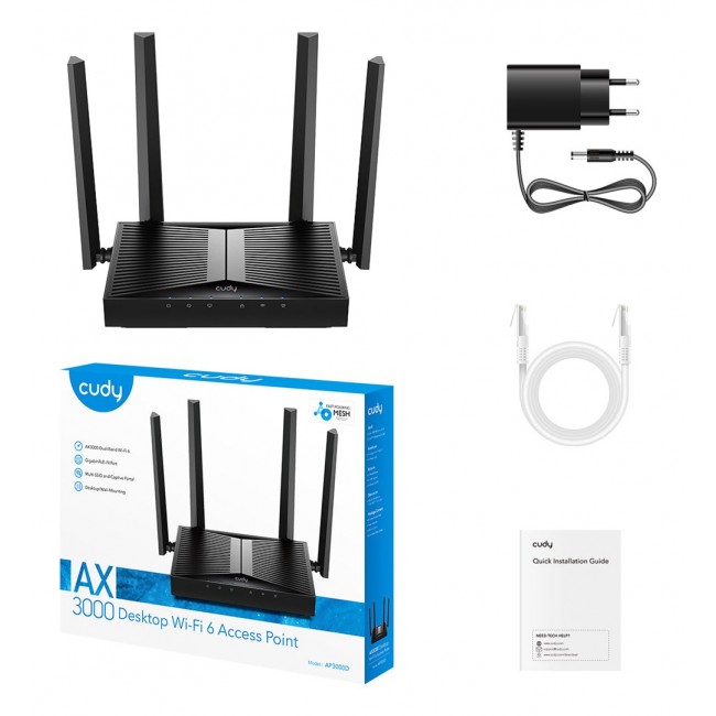 Cudy AP3000D wireless access point 2976 Mbit/s Black Power over Ethernet (PoE) Cudy AP3000D wireless access point 2976 Mbit/s Black Power over Ethernet (PoE)
