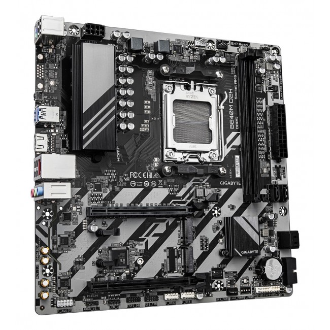 GIGABYTE B840M D2H Motherboard - AMD Ryzen 9000 CPUs, 5+2+2 Phases VRM, up to 7600MHz DDR5, 1xPCIe 4.0 + 1xPCIe 3.0 M.2, 2.5GbE LAN, USB 3.2 Gen 1