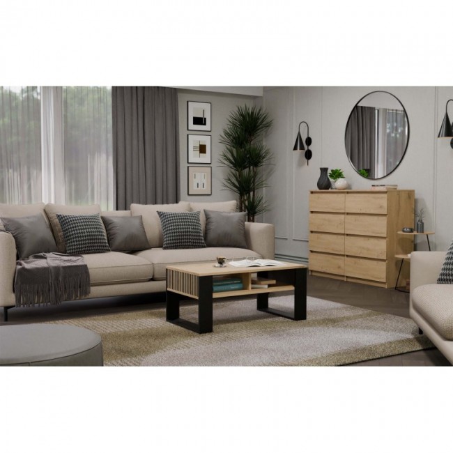 MODERN 2P SLIM ARTISAN COFFEE TABLE WITH BLACK LEGS