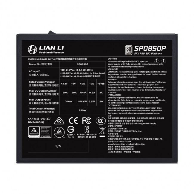Lian Li SP0850P power supply unit 850 W 24-pin ATX SFX Black