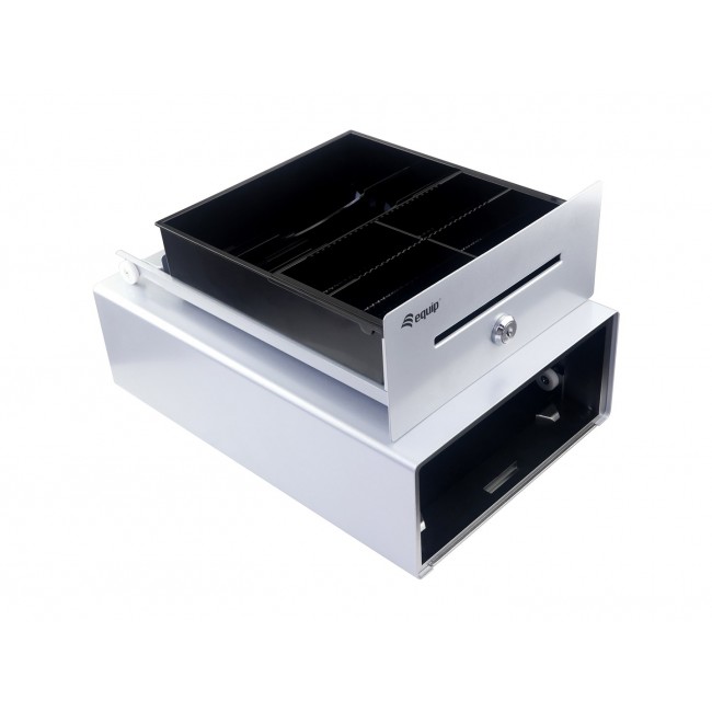 Equip Cash Register Drawer for Point of Sale (POS) System, 4 Bill/4 Coin Compartments, Removable Coin Slots, RJ11 connector, Aluminum