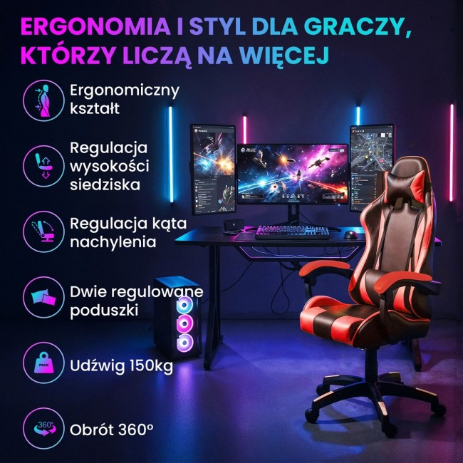 Extralink Gaming | Gaming Chair | office, rotary, bucket, black and red, G-522