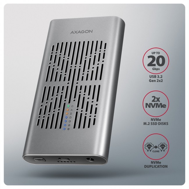 Axagon EEM2-20GD USB-C 20Gbps Dual M.2 NVMe SSD CLONE MASTER Enclosure