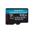 Kingston Technology 512GB microSDXC Canvas Go Plus Gen4 200MB/s A2 U3 V30 Card + Adapter