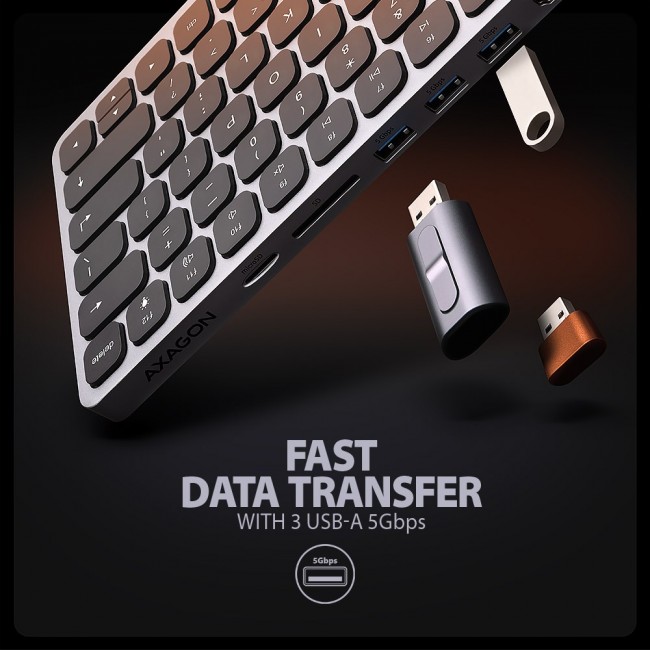 Axagon HMC-KB-US laptop dock/port replicator Wired USB 3.2 Gen 1 (3.1 Gen 1) Type-C Grey