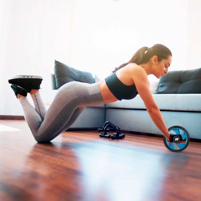 REBEL ACTIVE Double wheel, roller for abdominal exercises AB Wheel REBEL ACTIVE Double wheel, roller for abdominal exercises AB Wheel