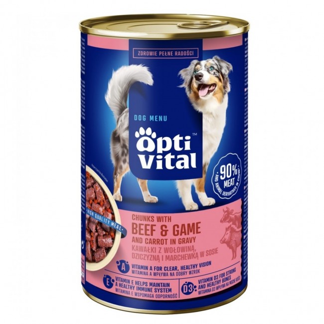 OPTIVITAL Chunks with beef, game and carrots in gravy - wet dog food - 1250g