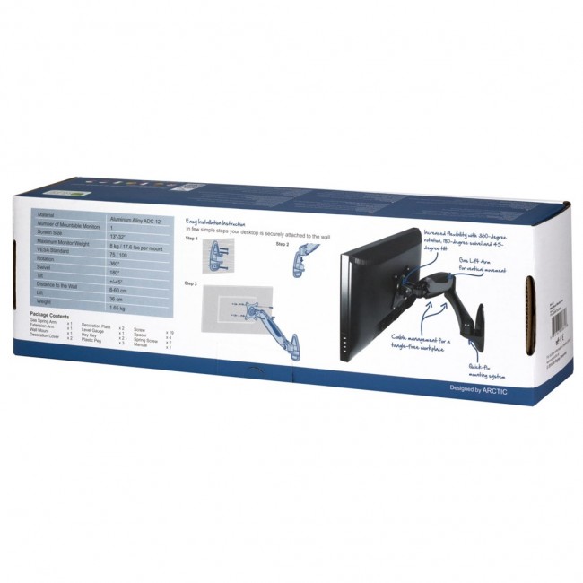 ARCTIC W1-3D - Monitor Wall Mount with Gas Lift Technology ARCTIC W1-3D - Monitor Wall Mount with Gas Lift Technology