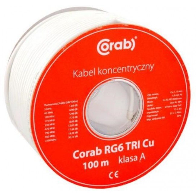 COAXIAL CABLE RG6 TRI Cu CORAB ( 100m spool ) class A COAXIAL CABLE RG6 TRI Cu CORAB ( 100m spool ) class A