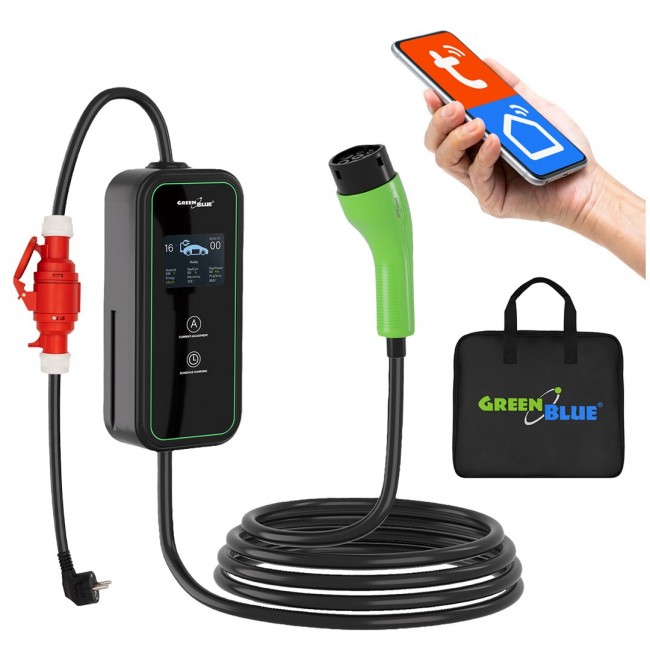 GreenBlue EV/PHEV Charger, portable, Type 2, cable length 6.8 m, IP65, 11 kW, 220 380 V AC 50/60 Hz, 16 A, 3-phase, GB1100