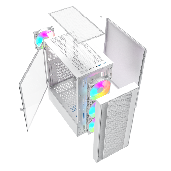 Gembird Fornax 4000W ARGB gaming ATX computer case, Midi Tower, backlight, White