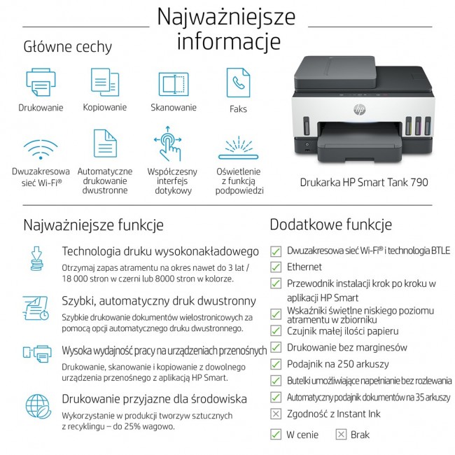 HP Smart Tank 790 All-in-One Printer Thermal inkjet A4 4800 x 1200 DPI 15 ppm Wi-Fi HP Smart Tank 790 All-in-One Printer Thermal inkjet A4 4800 x 1200 DPI 15 ppm Wi-Fi