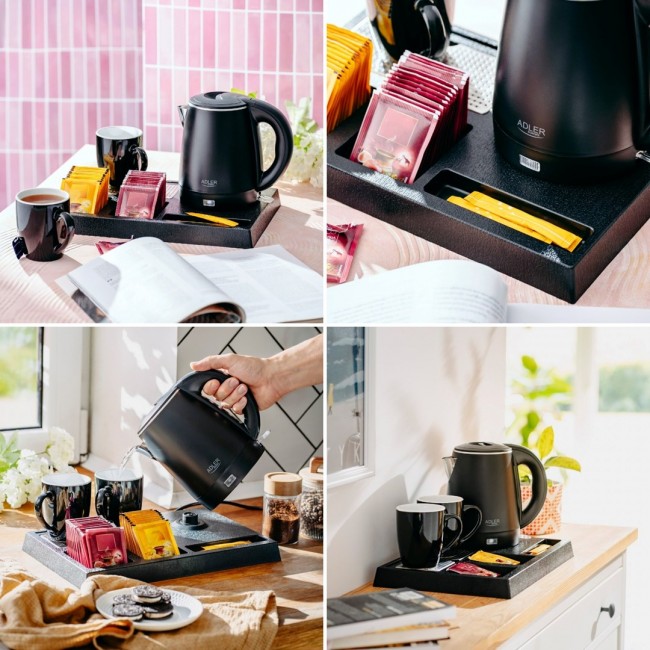 Adler AD 1387 Hotel kettle stainless steel 1 L + tray with cups black